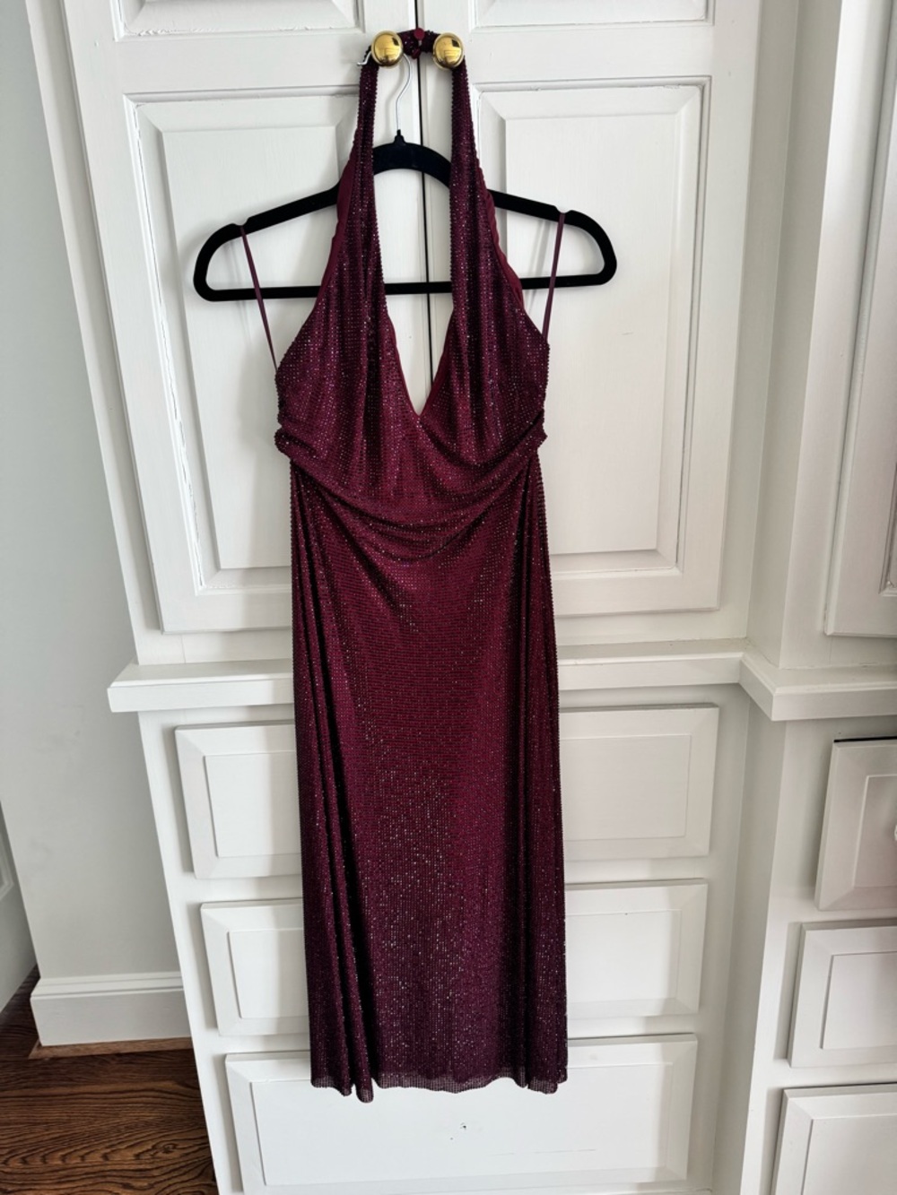 Meshki Burgundy Sparkle Halter Midi Dress - Picture 3 of 8
